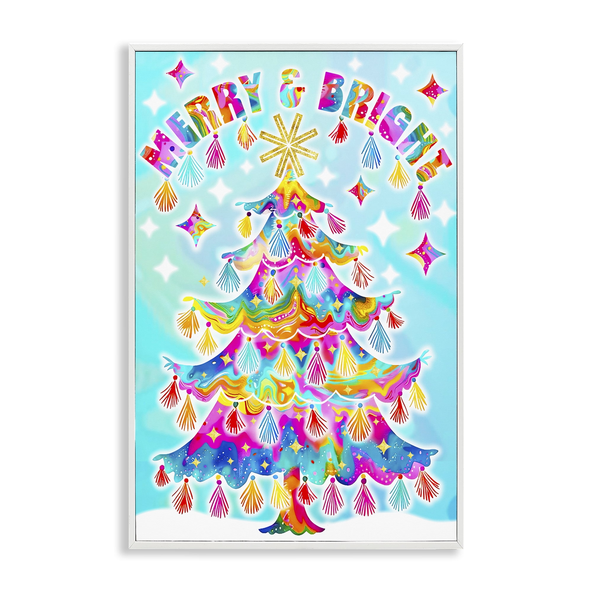 Stupell Industries Eclectic Merry & Bright Holiday Painting White Framed Art Prints Wall Art, 12 x 18