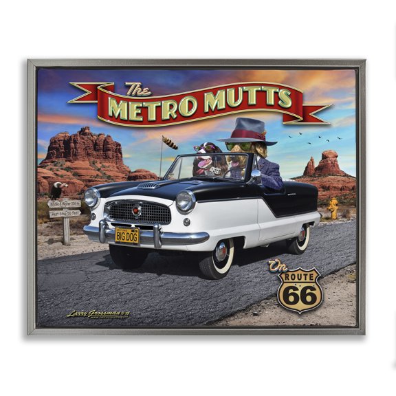 Stupell Industries Eclectic Metro Mutts Vintage Car Gray Floating Frame Canvas Art, 31 x 25, by Larry Grossman