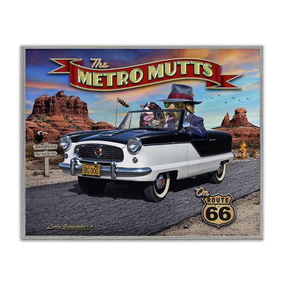 Stupell Industries Eclectic Metro Mutts Vintage Car Gray Framed Giclee Art, 14 x 11, by Larry Grossman