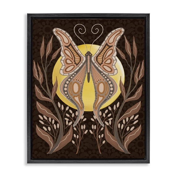 Stupell Industries Eclectic Moth & Moon Botanicals Black Floating Frame Canvas Art, 17 x 21, by Regina Moore