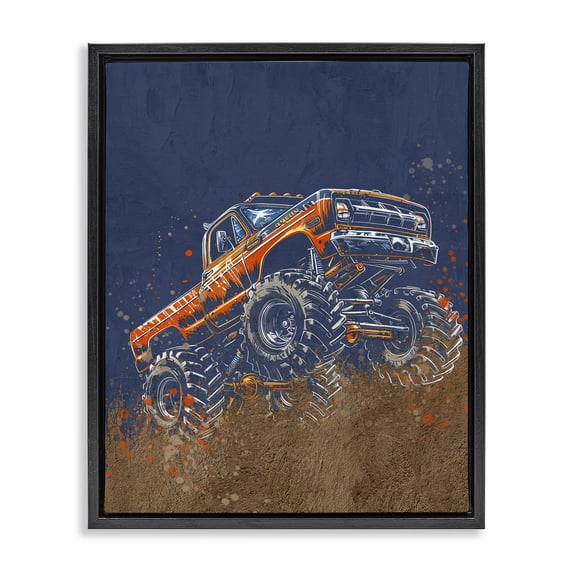Stupell Industries Eclectic My Jam Monster Truck Black Floating Frame Canvas Art, 17 x 21, by Kim Allen