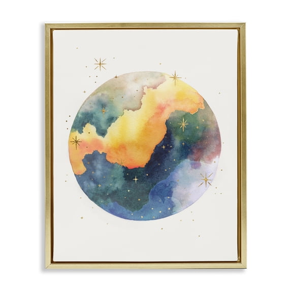 Stupell Industries Eclectic Nebula & Stars Watercolor Gold Floating Frame Canvas Art, 25 x 31, by Michael Willett