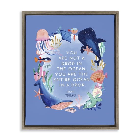 Stupell Industries Eclectic Ocean In A Drop Phrase Brown Floating Frame Canvas Art, 25 x 31, by Glad You're Here Co.