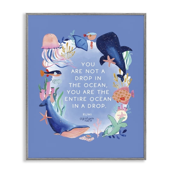 Stupell Industries Eclectic Ocean In A Drop Phrase Gray Framed Giclee Art, 24 x 30, by Glad You're Here Co.