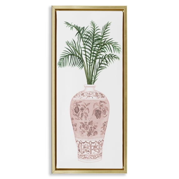 Stupell Industries Eclectic Palm Leaves in Ornate Vase Gold Floating Frame Canvas Art, 14 x 31, by Melissa Wang