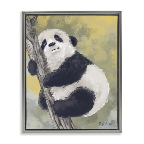 Stupell Industries Eclectic Panda Cub on Branch Gray Floating Frame Canvas Art, 25 x 31, by Nidhi Wadhwa