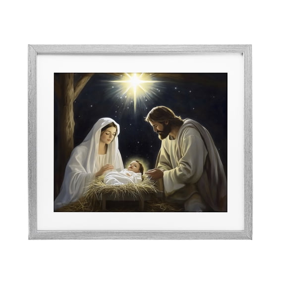 Stupell Industries Eclectic Peaceful Night Nativity Scene Gray Framed Print Under Glass, 21 x 17, by Arlington Prints