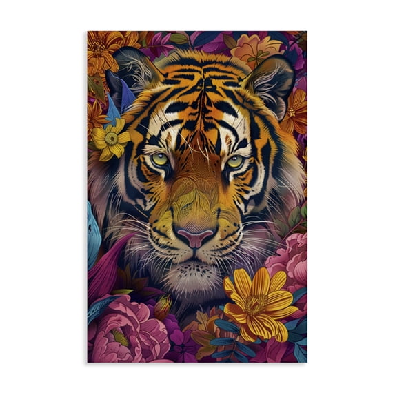 Stupell Industries Eclectic Peering Tiger Through Flowers Canvas Art, 20 x 30, by LSR Design Studio