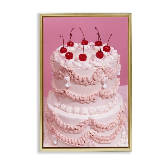 Stupell Industries Eclectic Pink Cherries Cake Gold Floating Frame Canvas Art, 21 x 31, by LISH Creative