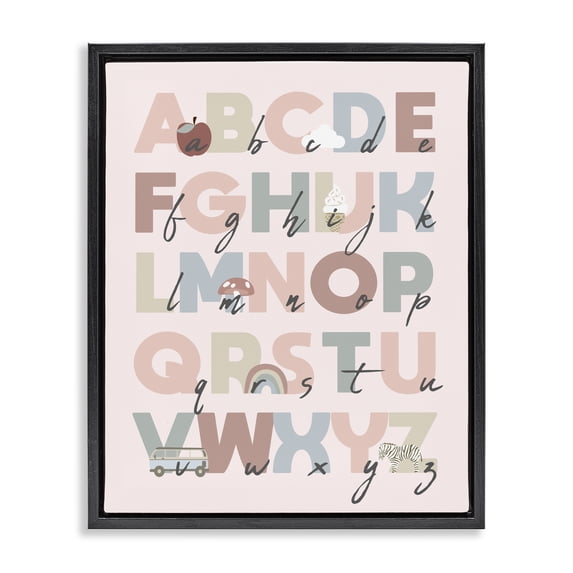 Stupell Industries Eclectic Pink Pastel Alphabet Chart Black Floating Frame Canvas Art, 17 x 21, by Lil' Rue