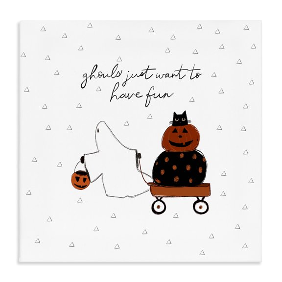 Stupell Industries Eclectic Playful Ghost Script Quote Pumpkins Cat In Wagon Canvas Art, 17 x 17, by Amylee Weeks
