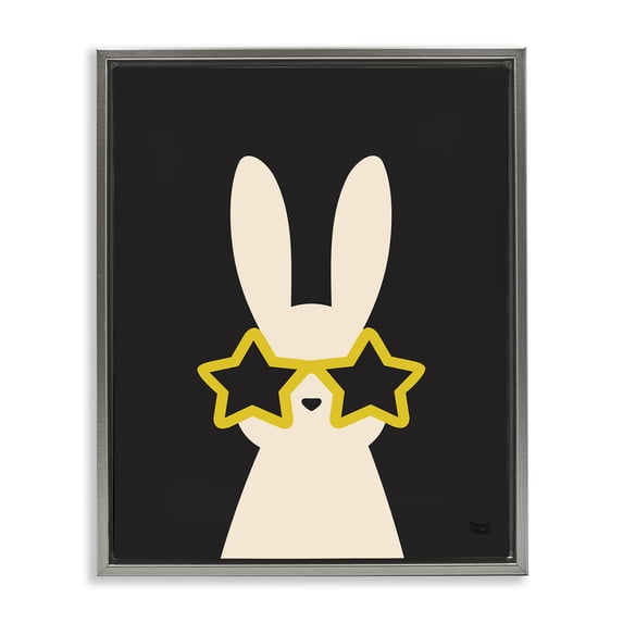 Stupell Industries Eclectic Rabbit with Star Glasses Gray Floating Frame Canvas Art, 17 x 21, by Jessica Beck