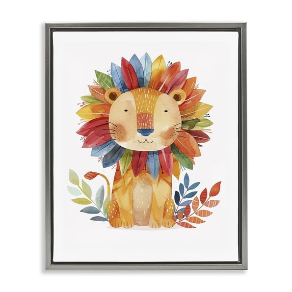 Stupell Industries Eclectic Rainbow Blooms Lion Gray Floating Frame Canvas Art, 17 x 21, by LSR Design Studio