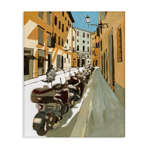 Stupell Industries Eclectic Row of Mopeds Yellow European City Street Canvas Art, 24 x 30, by Bart E. Slyp