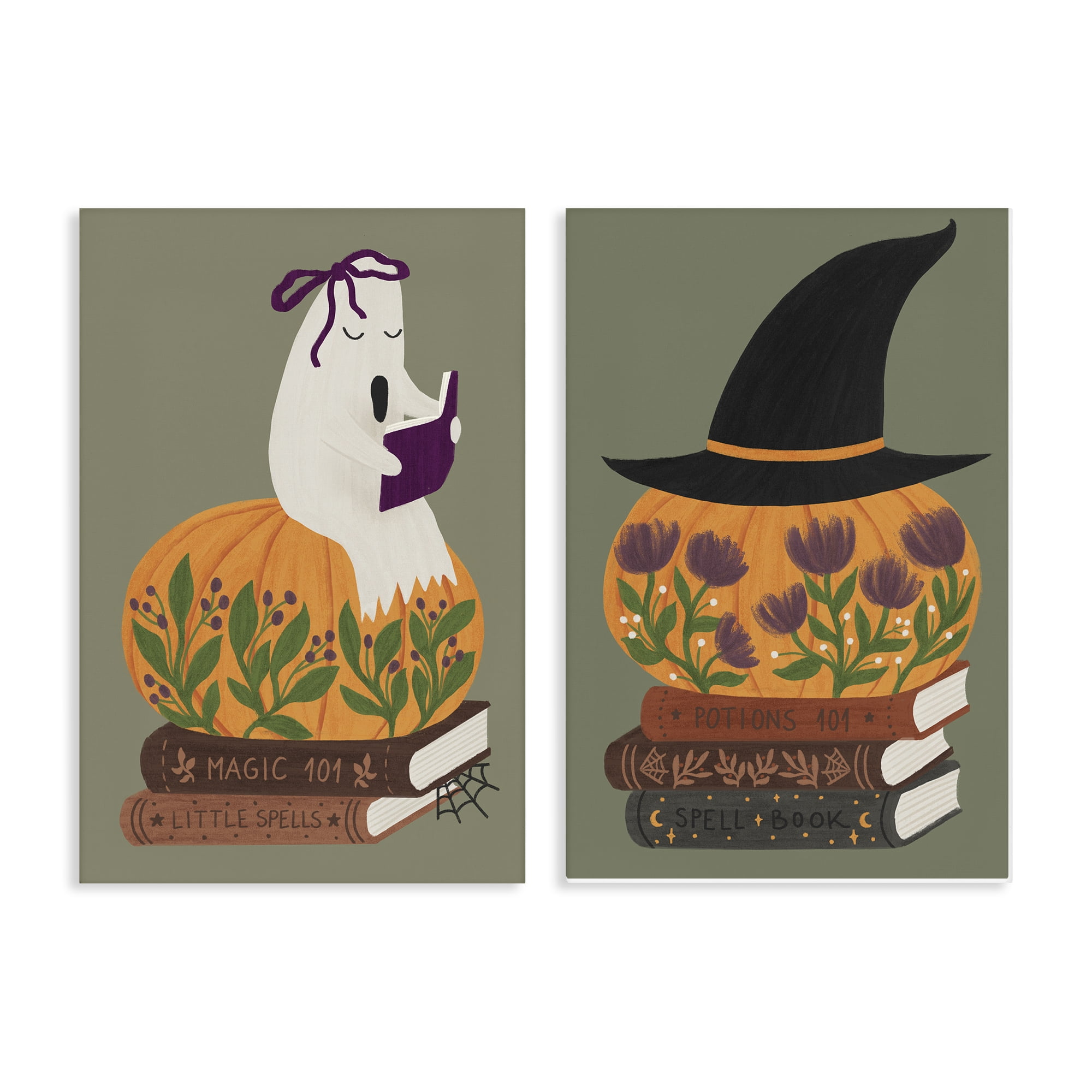 Stupell Industries Eclectic Spooky Books with Ghost Reader 2pc Canvas ...