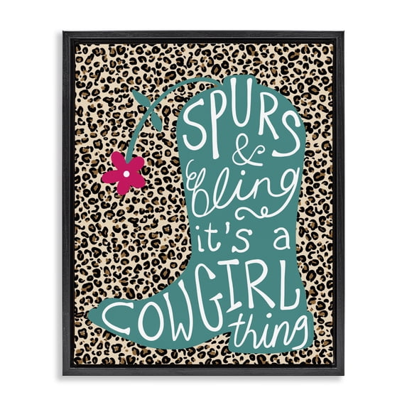 Stupell Industries Eclectic Spurs & Bling Cowgirl Thing Boot Black Floating Frame Canvas Art, 17 x 21, by Kamdon Kreations