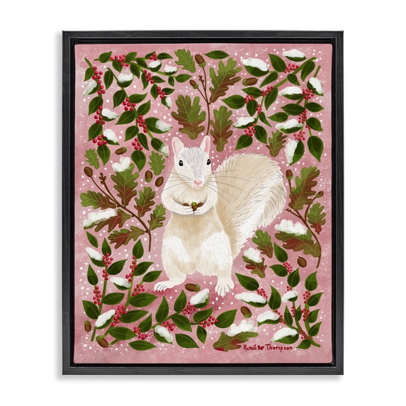 Stupell Industries Eclectic Squirrel & Winter Holly Black Floating Frame Canvas Art, 17 x 21, by Renee Thompson