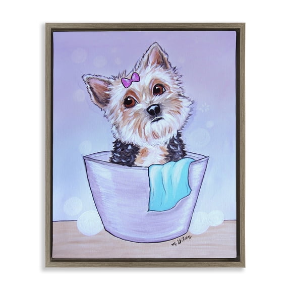 Stupell Industries Eclectic Terrier with Soap Bubbles Brown Floating Frame Canvas Art, 17 x 21, by Michelle Gilsey