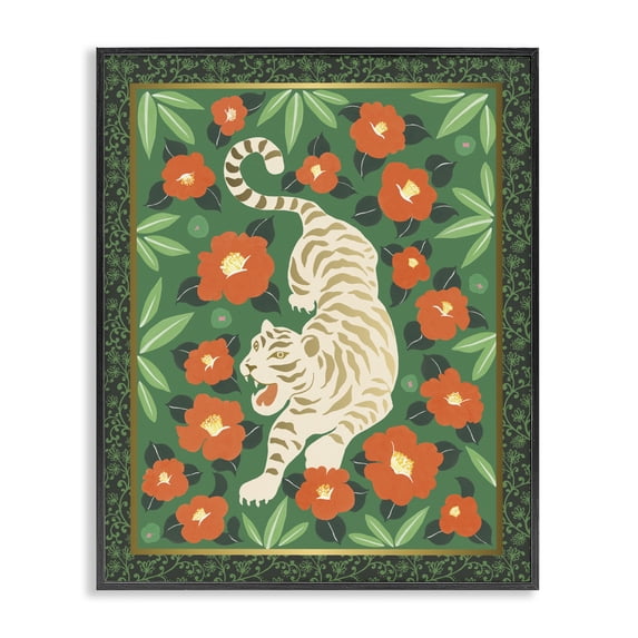 Stupell Industries Eclectic Eclectic Tiger & Hibiscus Black Framed Giclee Art, 11 x 14, by Karolina Sato