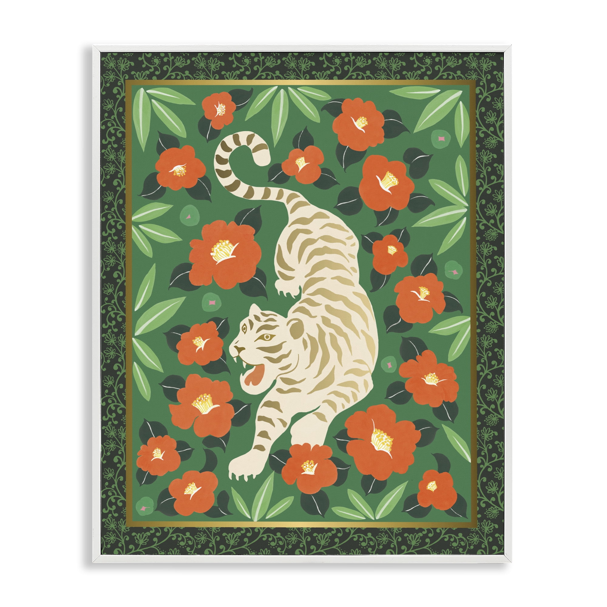 Stupell Industries Eclectic Tiger & Hibiscus White Framed Giclee Art, design by Karolina Sato
