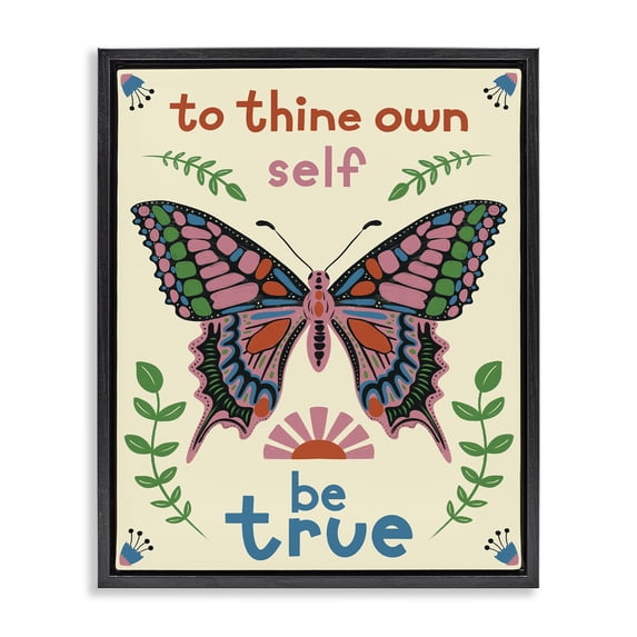 Stupell Industries Eclectic To Thine Self Be True Phrase Black Floating Frame Canvas Art, 25 x 31, by Carrie Cantwell