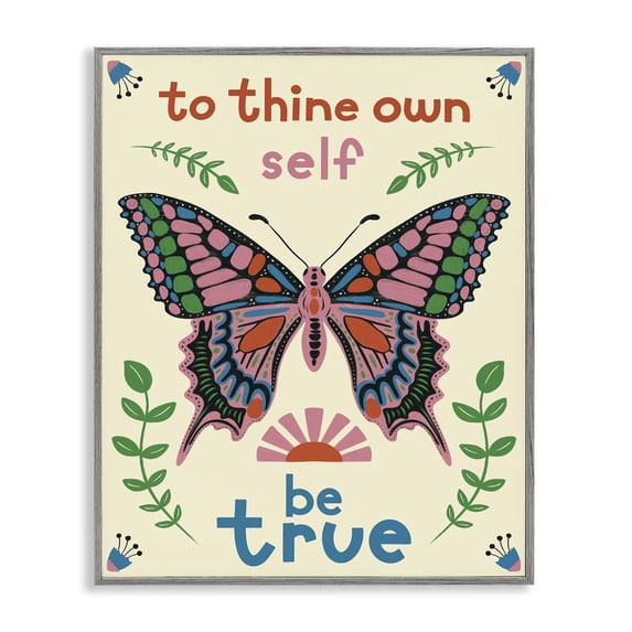 Stupell Industries Eclectic To Thine Self Be True Phrase Gray Framed Giclee Art, 24 x 30, by Carrie Cantwell
