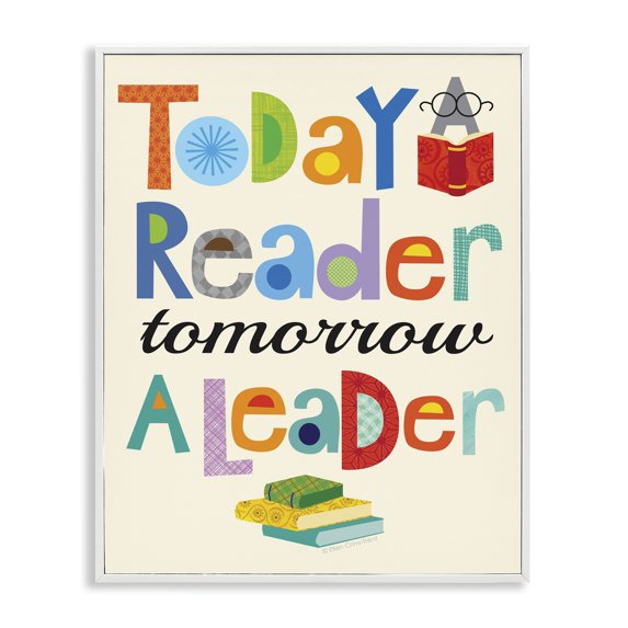 Stupell Industries Eclectic Today a Reader Tomorrow a Leader White Framed Giclee Art, 16 x 20, by Ellen Crimi-Trent