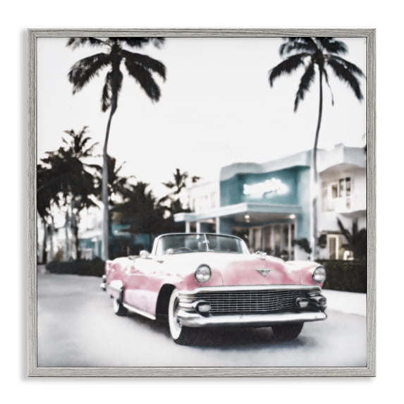 Stupell Industries Eclectic Tropical Cruise Antique Car Gray Framed Giclee Art, 12 x 12, by Noah Bay