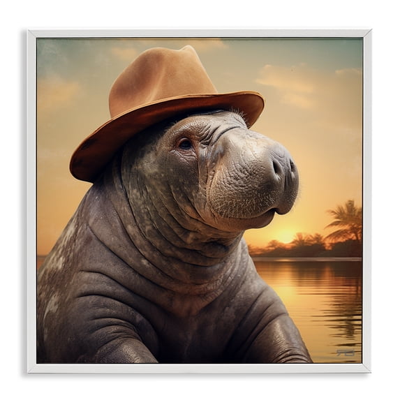 Stupell Industries Eclectic Tropical Manatee at Sunset White Framed Giclee Art, 24 x 24, by RB