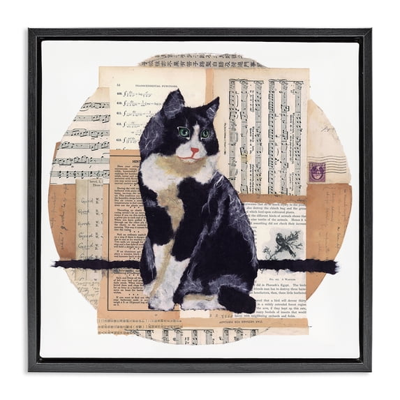 Stupell Industries Eclectic Tuxedo Cat Collage Black Floating Frame Canvas Art, 25 x 25, by Nancy Overton