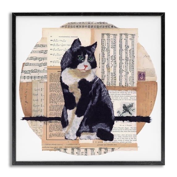Stupell Industries Eclectic Tuxedo Cat Collage Gray Framed Giclee Art, 24 x 24, by Nancy Overton