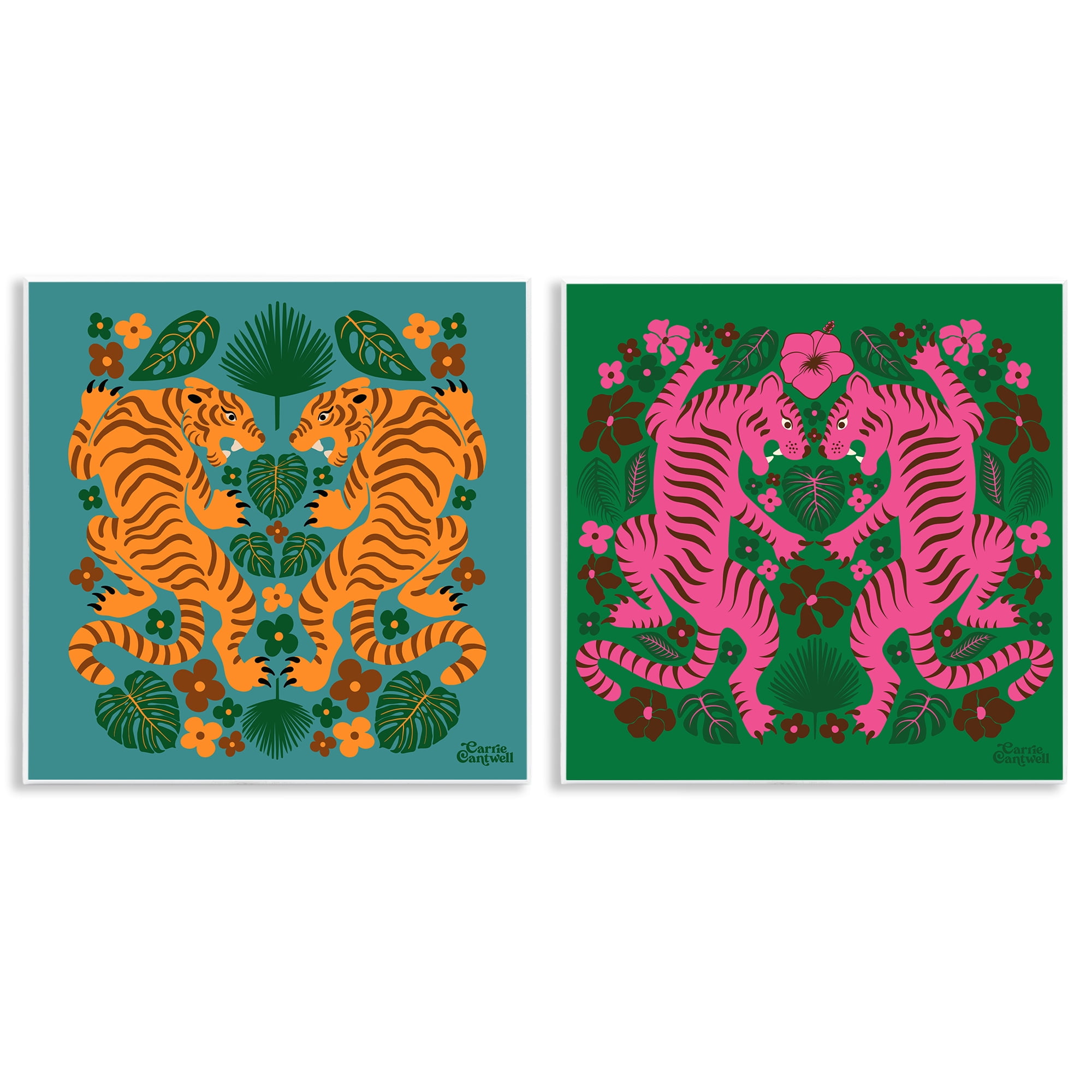 Stupell Industries Eclectic Twin Tigers Animals Painting Unframed Art Print Wall Art, 12 x 12, Set of 2