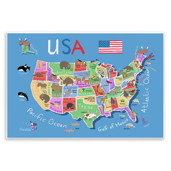 Stupell Industries Eclectic United States Animal Map Wall Plaque Art, 15 x 10, by Carla Daly