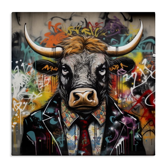 Stupell Industries Eclectic Urban Graffiti Bull Canvas Art, 17 x 17, by Lazar Studio
