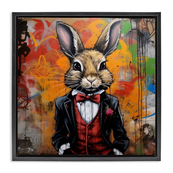 Stupell Industries Eclectic Urban Graffiti Rabbit Black Floating Frame Canvas Art, 18 x 18, by Lazar Studio