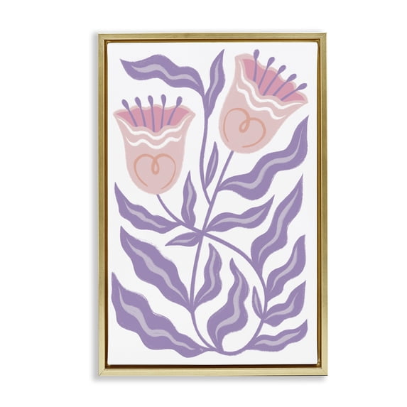Stupell Industries Eclectic Wavy Purple Blooms Gold Floating Frame Canvas Art, 17 x 25, by Martina Pavlova