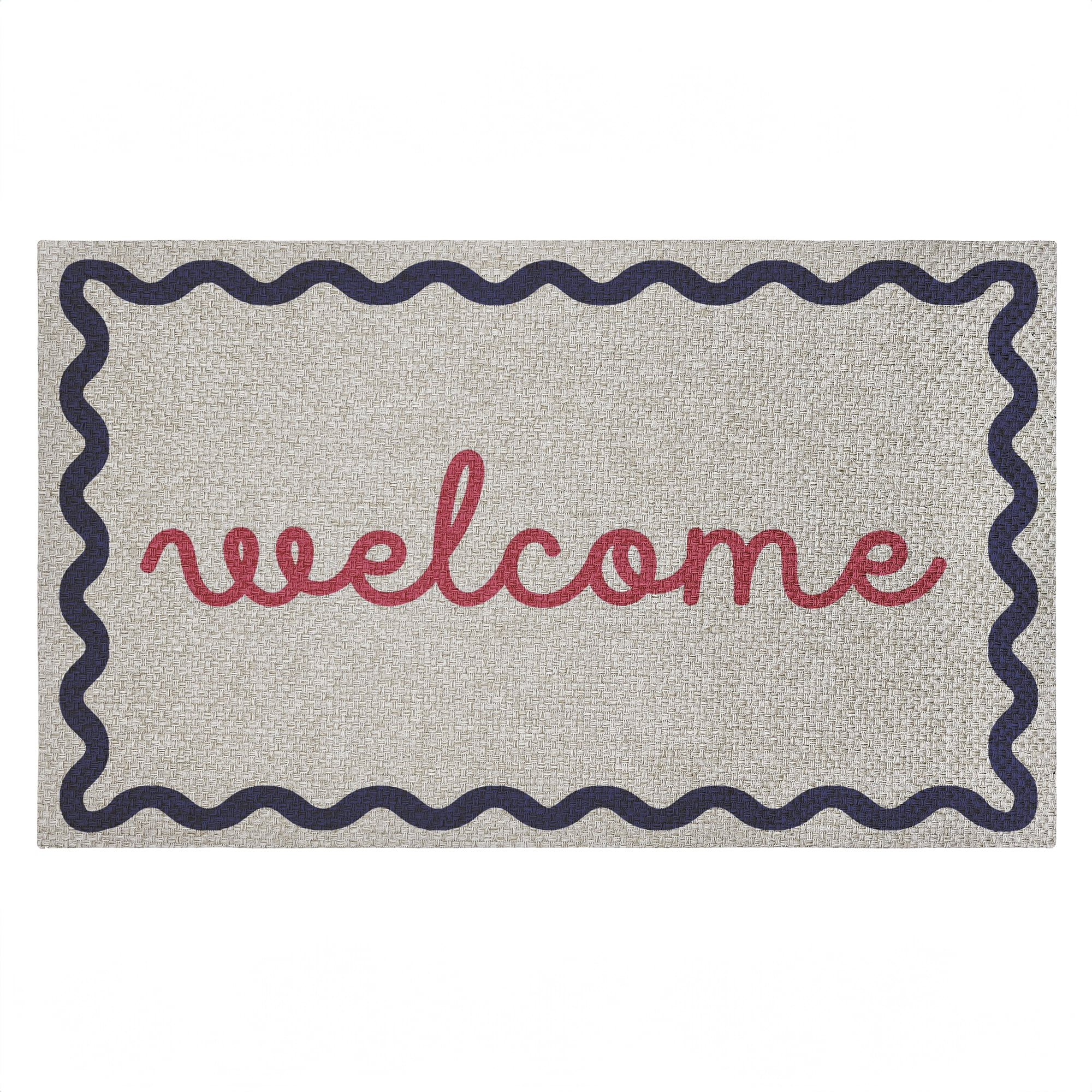 Stupell Industries Eclectic Welcome Blue & Pink Printed Outdoor Imitation Sisal Floor Mat, design by Lil' Rue