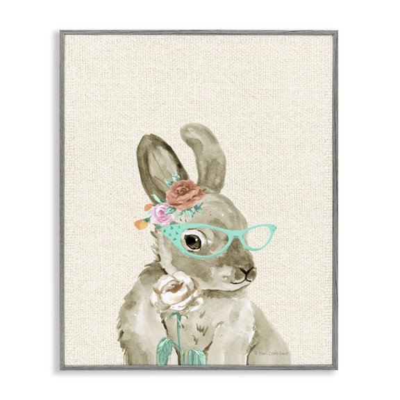 Stupell Industries Eclectic Woodland Bunny with Cat Eye Glasses Gray Framed Giclee Art, 11 x 14, by Ellen Crimi-Trent