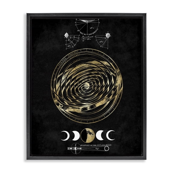 Stupell Industries Eclipses of Sun & Moon Astrology & Stars Painting Black Floater Framed Canvas Art Print Wall Art, 17 x 21