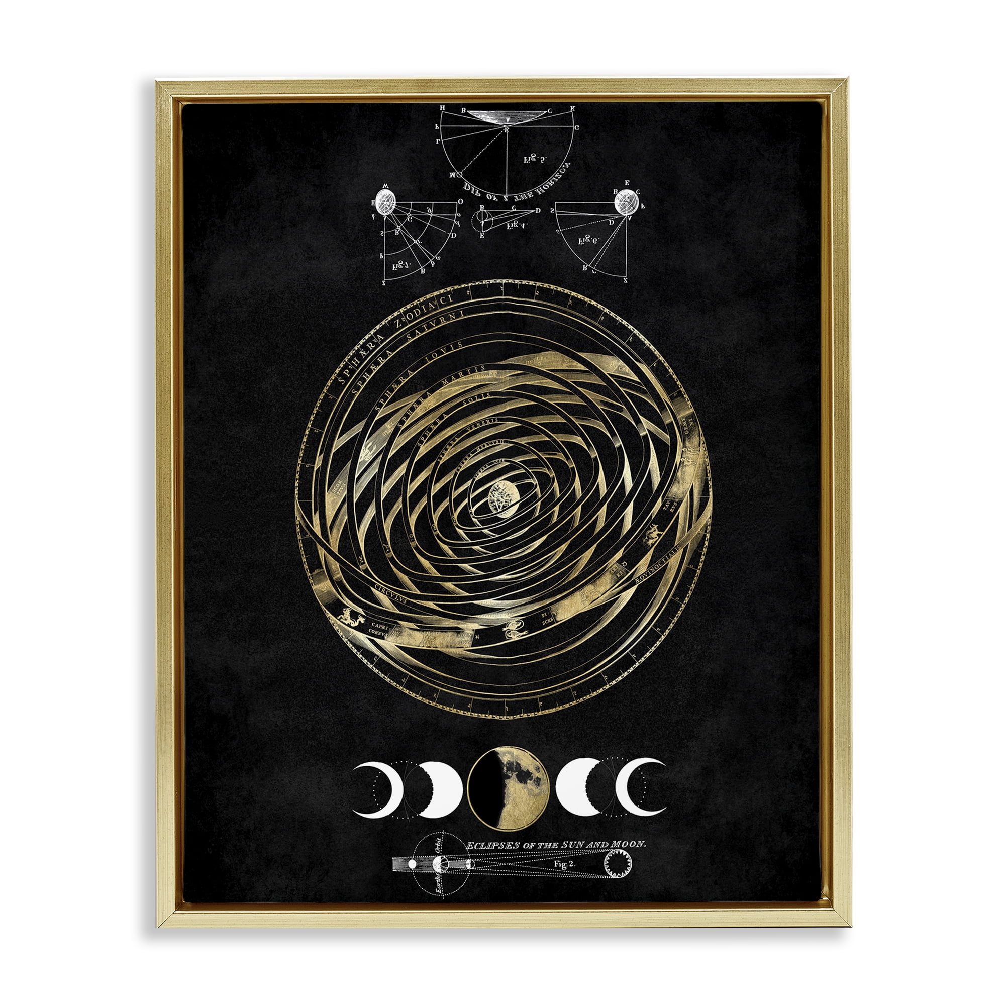 Stupell Industries Eclipses of Sun & Moon Astrology & Stars Painting Gold Floater Framed Canvas Art Print Wall Art, 17 x 21