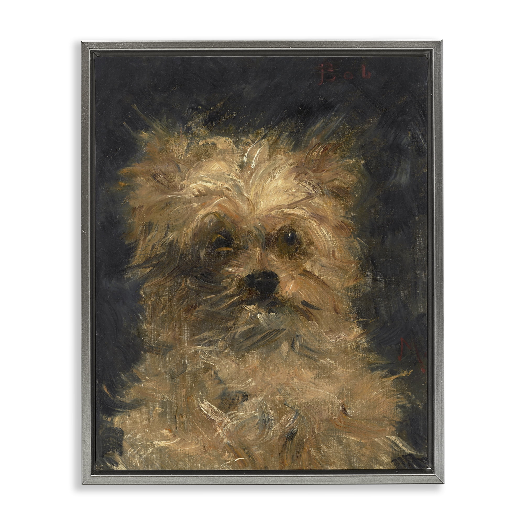 Stupell Industries Edouard Manet Dog Portrait Gray Framed Floater Canvas Wall Art, design by Lil' Rue