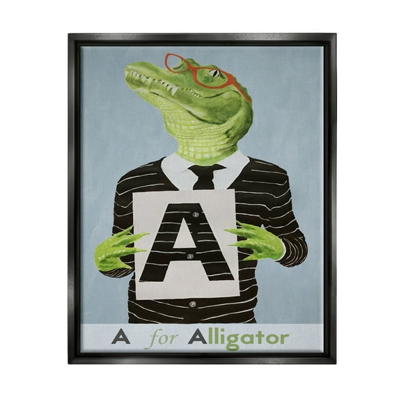 Stupell Industries Educational A For Alligator Animals & Insects Painting Black Floater Framed Art Print Wall Art, 17 x 21