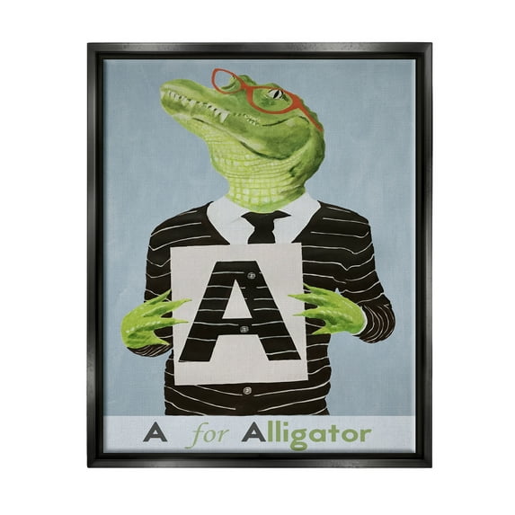 Stupell Industries Educational A For Alligator Animals & Insects Painting Black Floater Framed Art Print Wall Art, 25 x 31