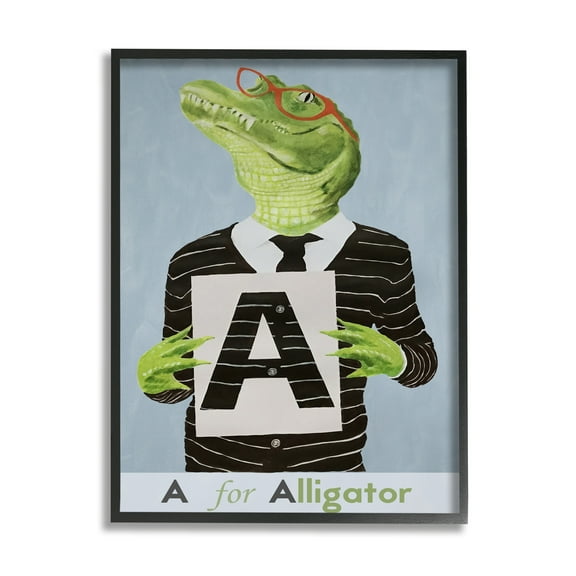 Stupell Industries Educational A For Alligator Animals & Insects Painting Black Framed Art Print Wall Art, 11 x 14