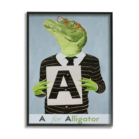 Stupell Industries Educational A For Alligator Animals & Insects Painting Black Framed Art Print Wall Art, 11 x 14