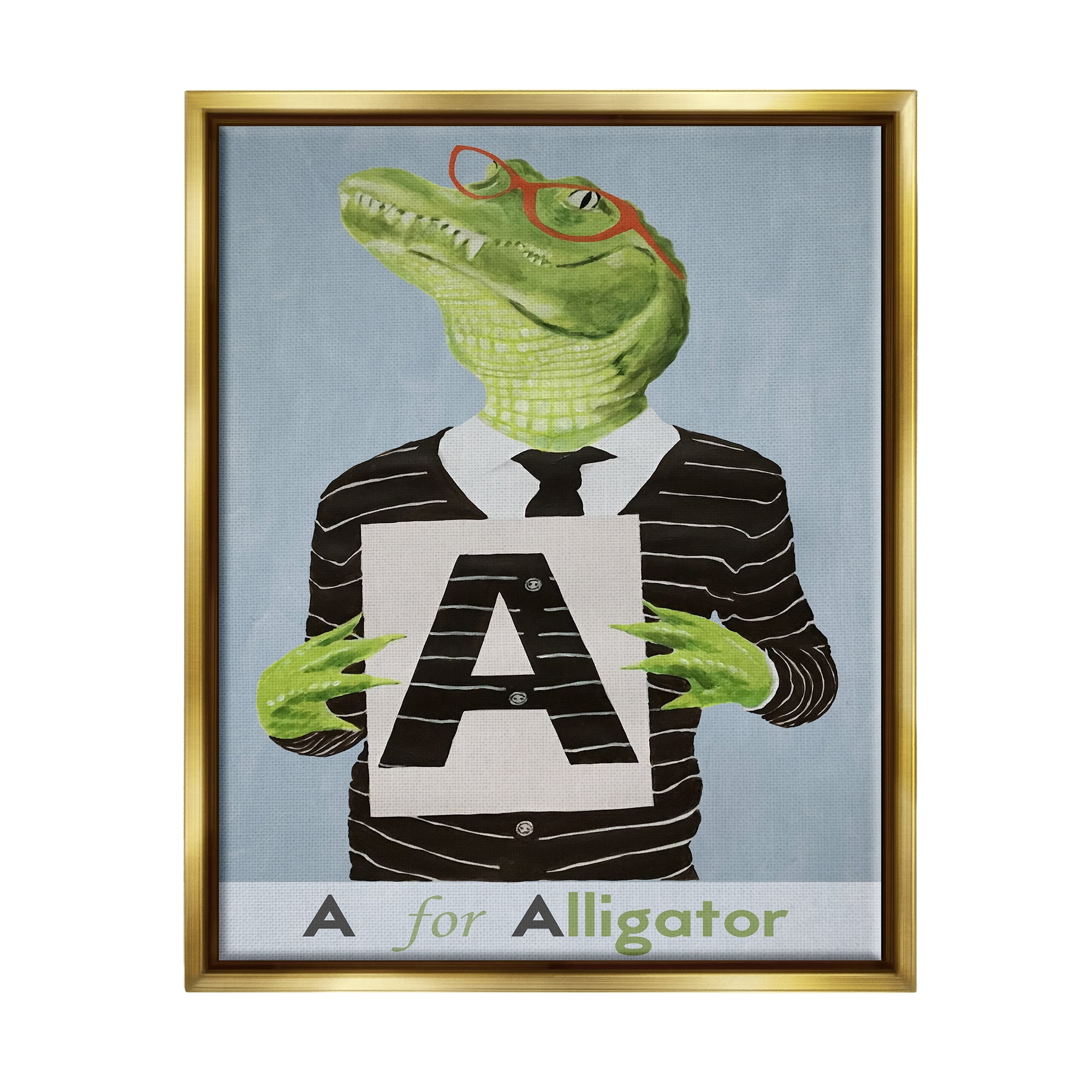 Stupell Industries Educational A For Alligator Animals & Insects Painting Gold Floater Framed Art Print Wall Art, 25 x 31