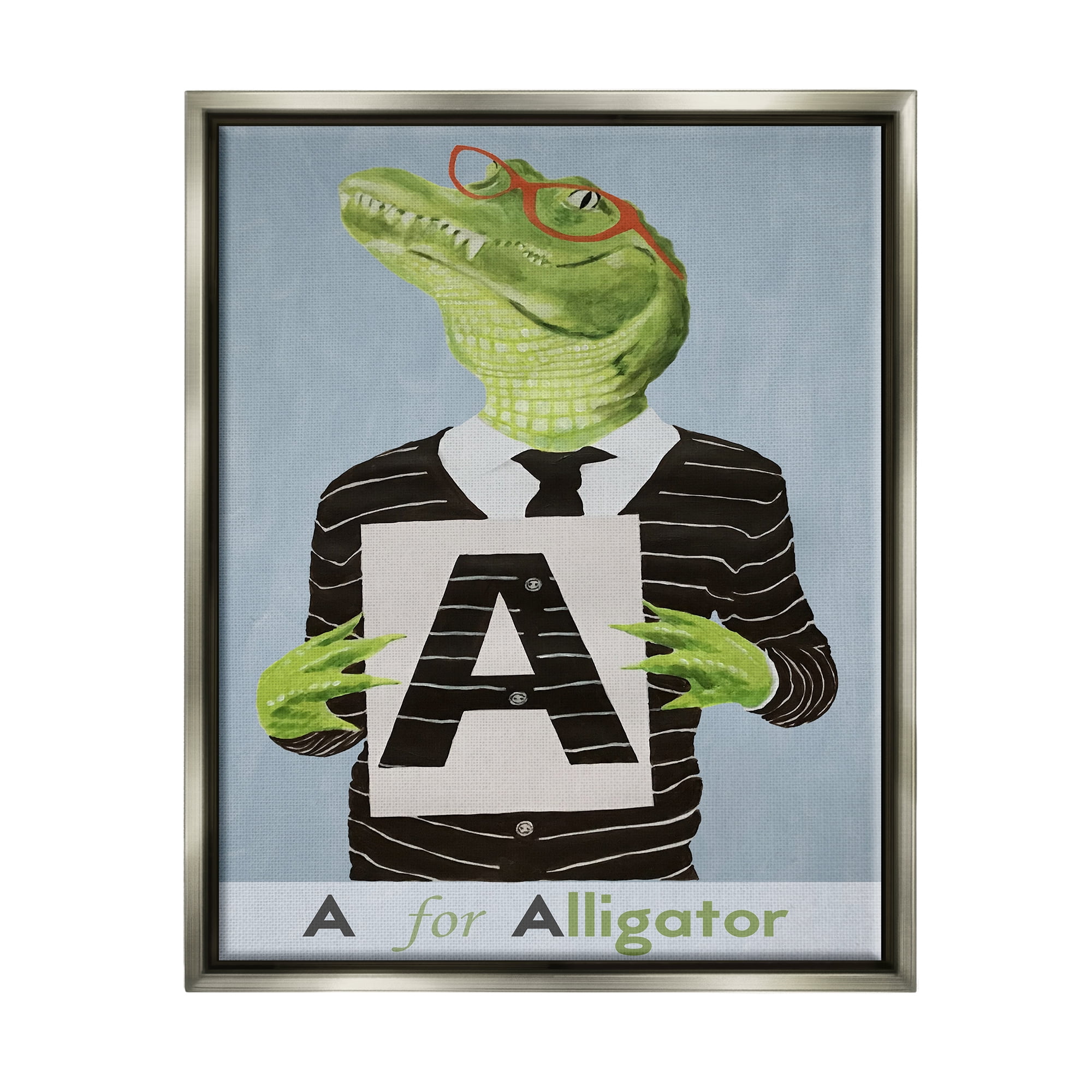 Stupell Industries Educational A For Alligator Animals & Insects Painting Gray Floater Framed Art Print Wall Art, 25 x 31