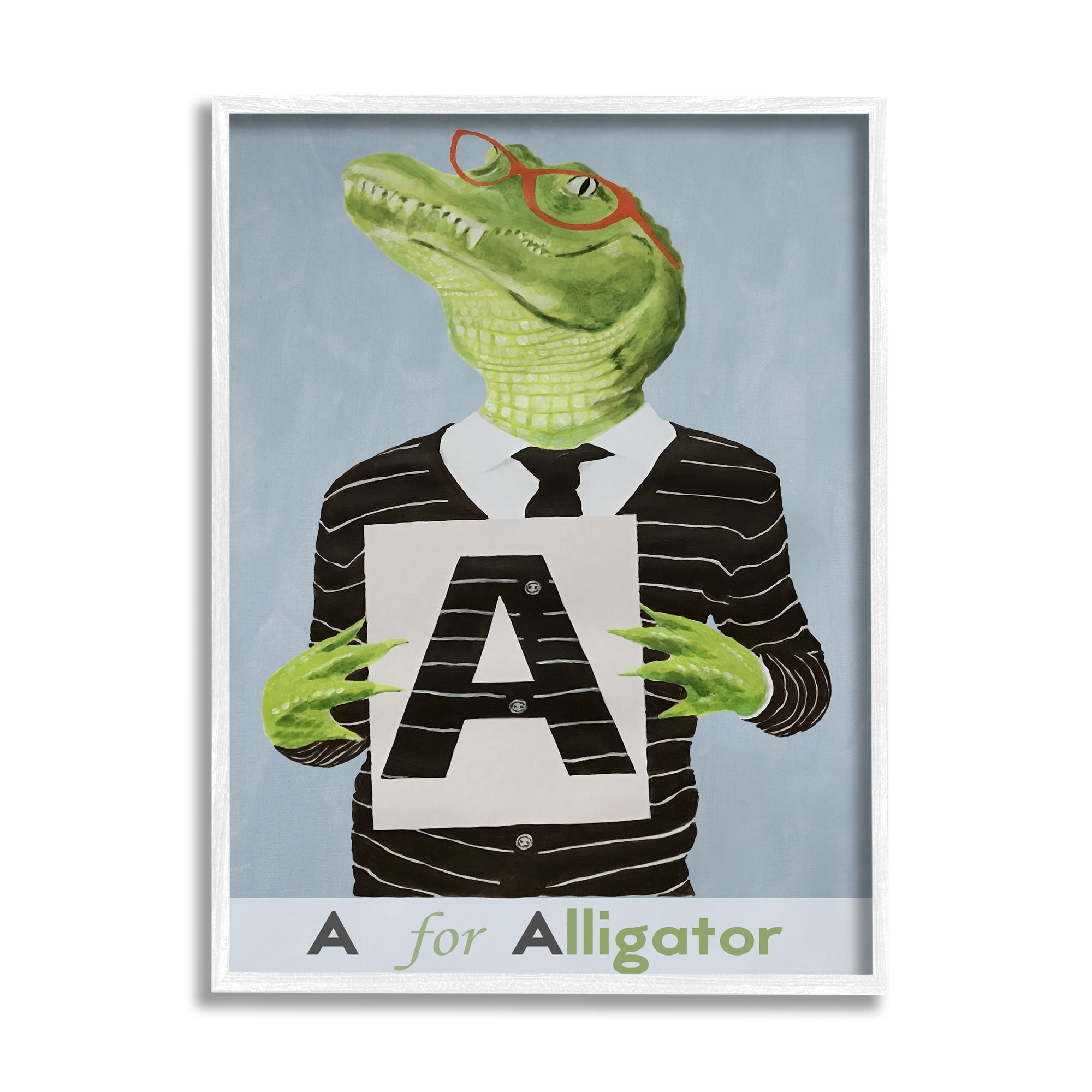 Stupell Industries Educational A For Alligator Animals & Insects Painting White Framed Art Print Wall Art, 24 x 30