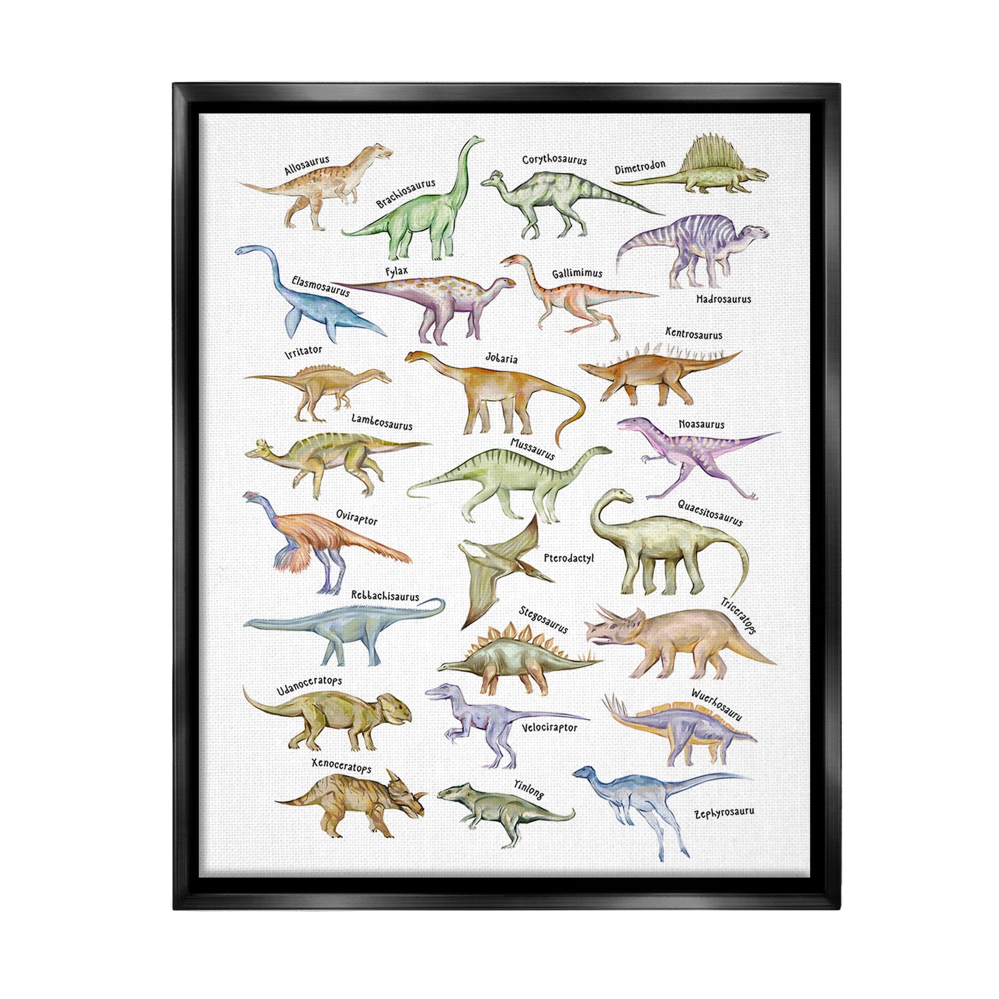 Stupell Industries Educational Ancient Dinosaurs Animals & Insects Painting Black Floater Framed Canvas Art Print Wall Art, 25 x 31