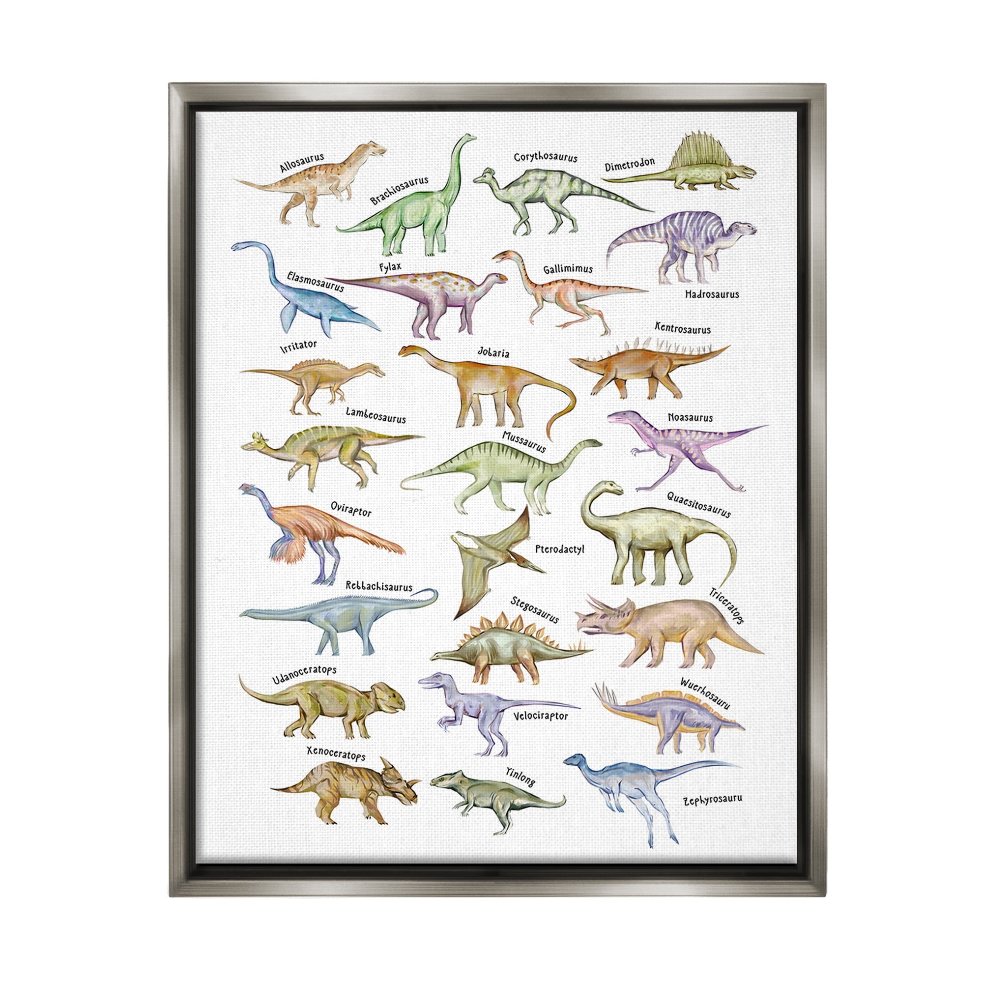 Stupell Industries Educational Ancient Dinosaurs Animals & Insects Painting Gray Floater Framed Canvas Art Print Wall Art, 25 x 31